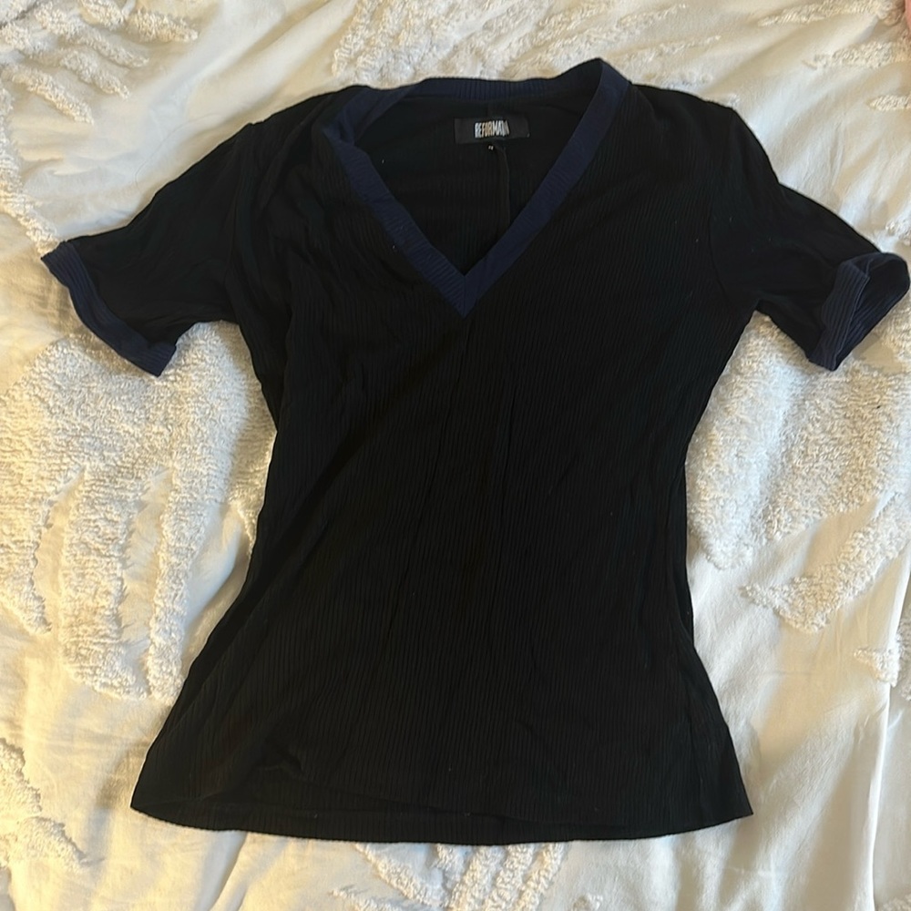 Black Reformation ribbed short sleeve Vneck tshirt